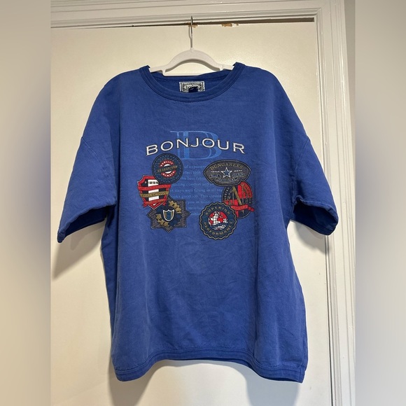 Vintage 90s Size: 18/20 Bonjour Jeans Graphic Oversized Boxy Blue Tee. - Picture 1 of 14